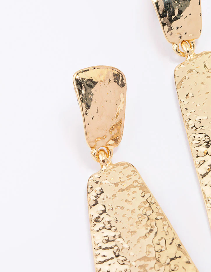 Gold Hammered Tapered Drop Earrings - Image 2