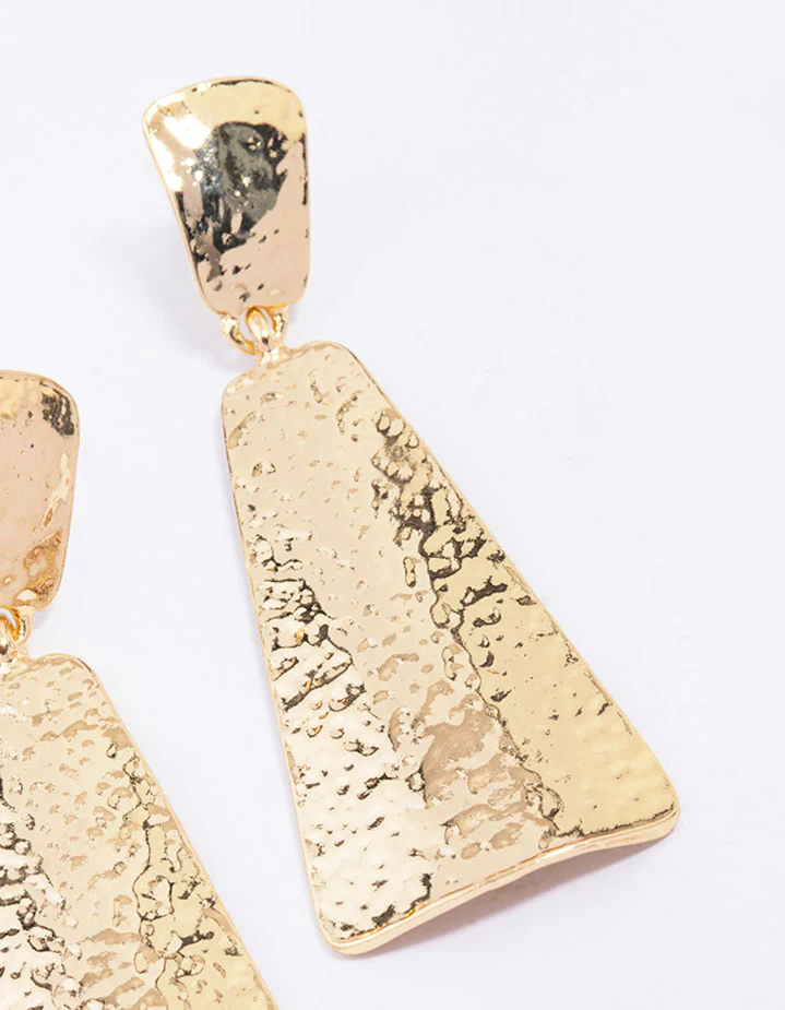 Gold Hammered Tapered Drop Earrings - Image 3