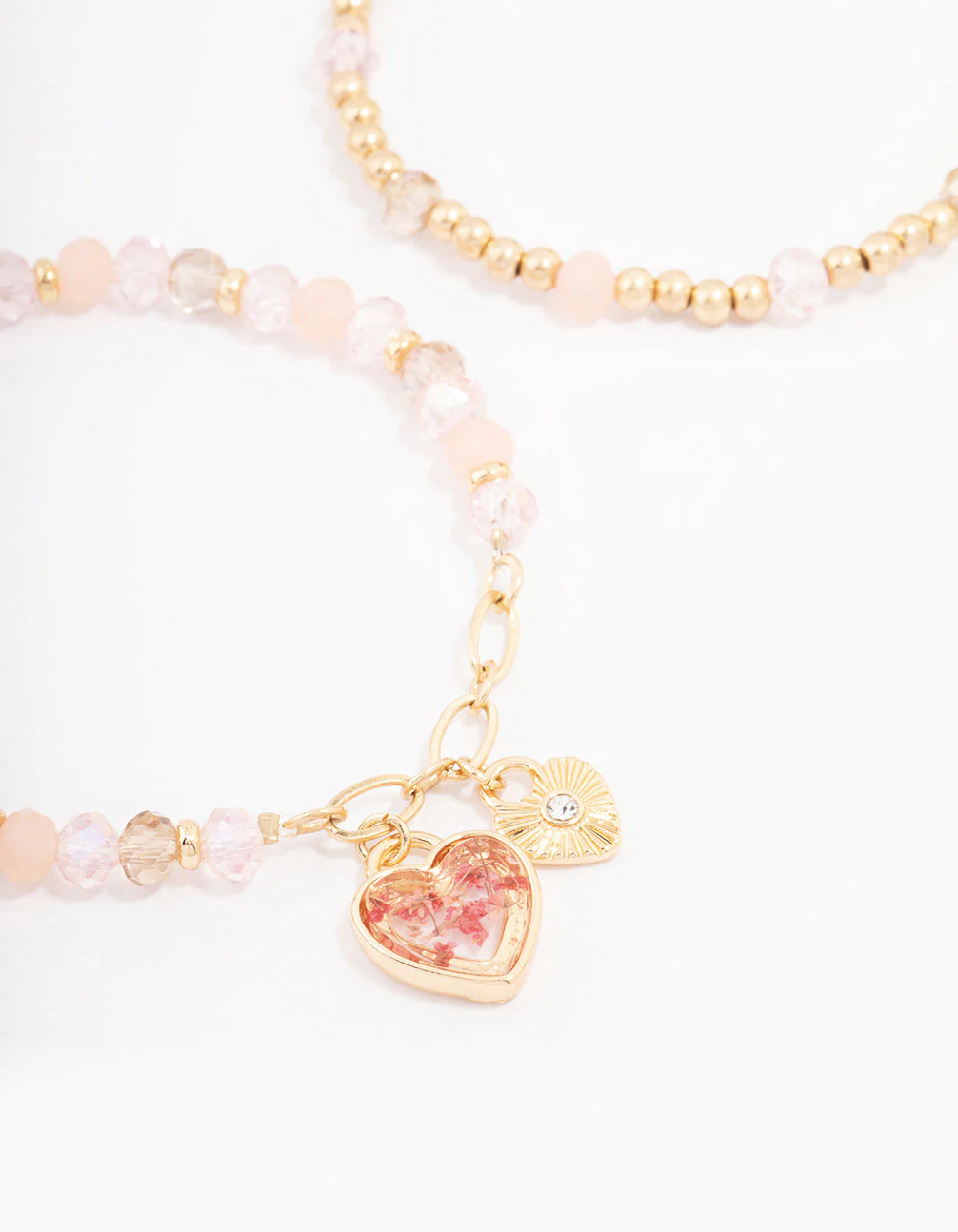 Gold Heart Charm Beaded Bracelet - Image 3
