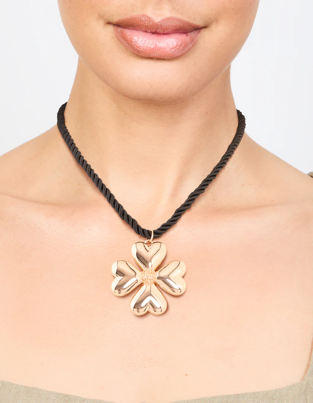 Gold Heart Clover Cord Necklace - Image 2