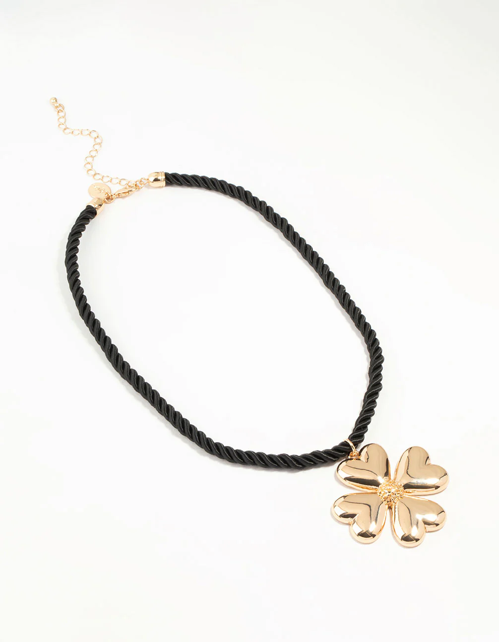 Gold Heart Clover Cord Necklace - Image 4