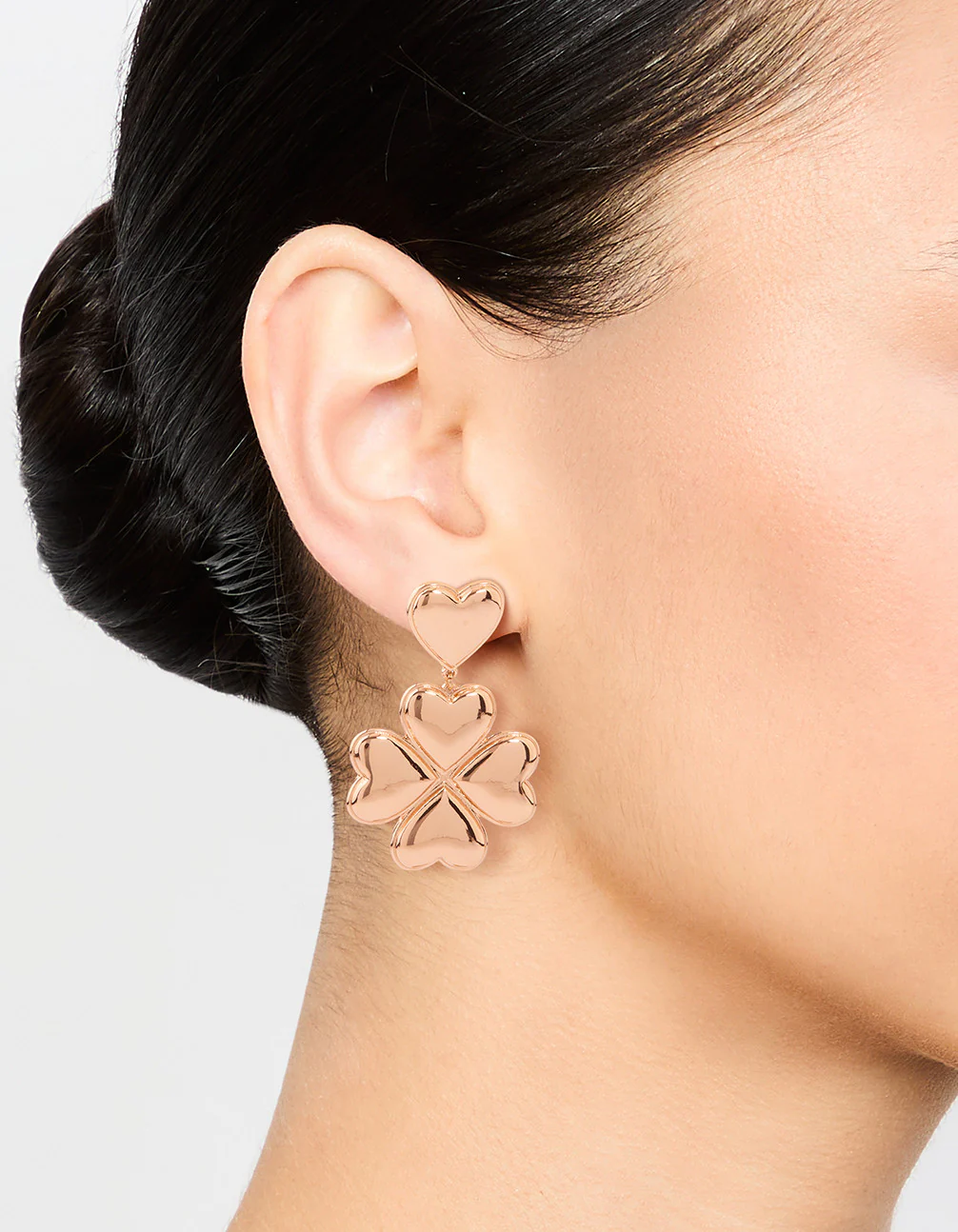 Gold Heart Clover Drop Earrings - Image 2