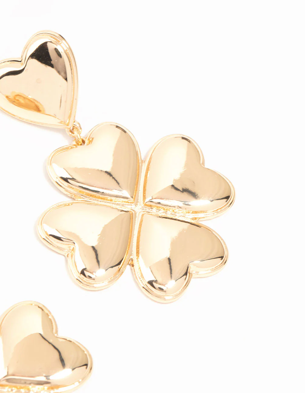 Gold Heart Clover Drop Earrings - Image 5