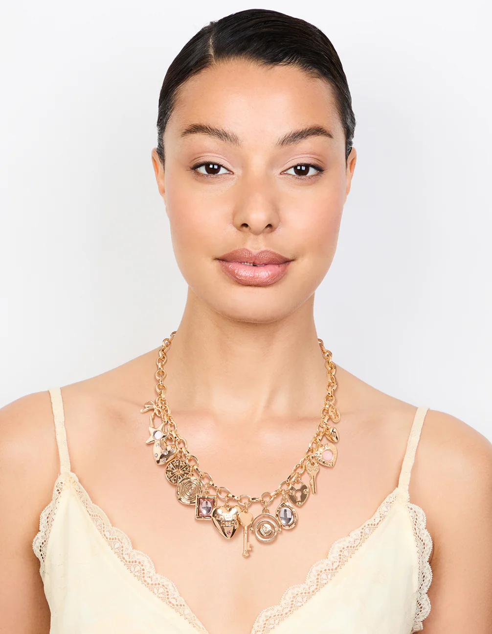 Gold Heart & Key Charm Necklace - Image 3