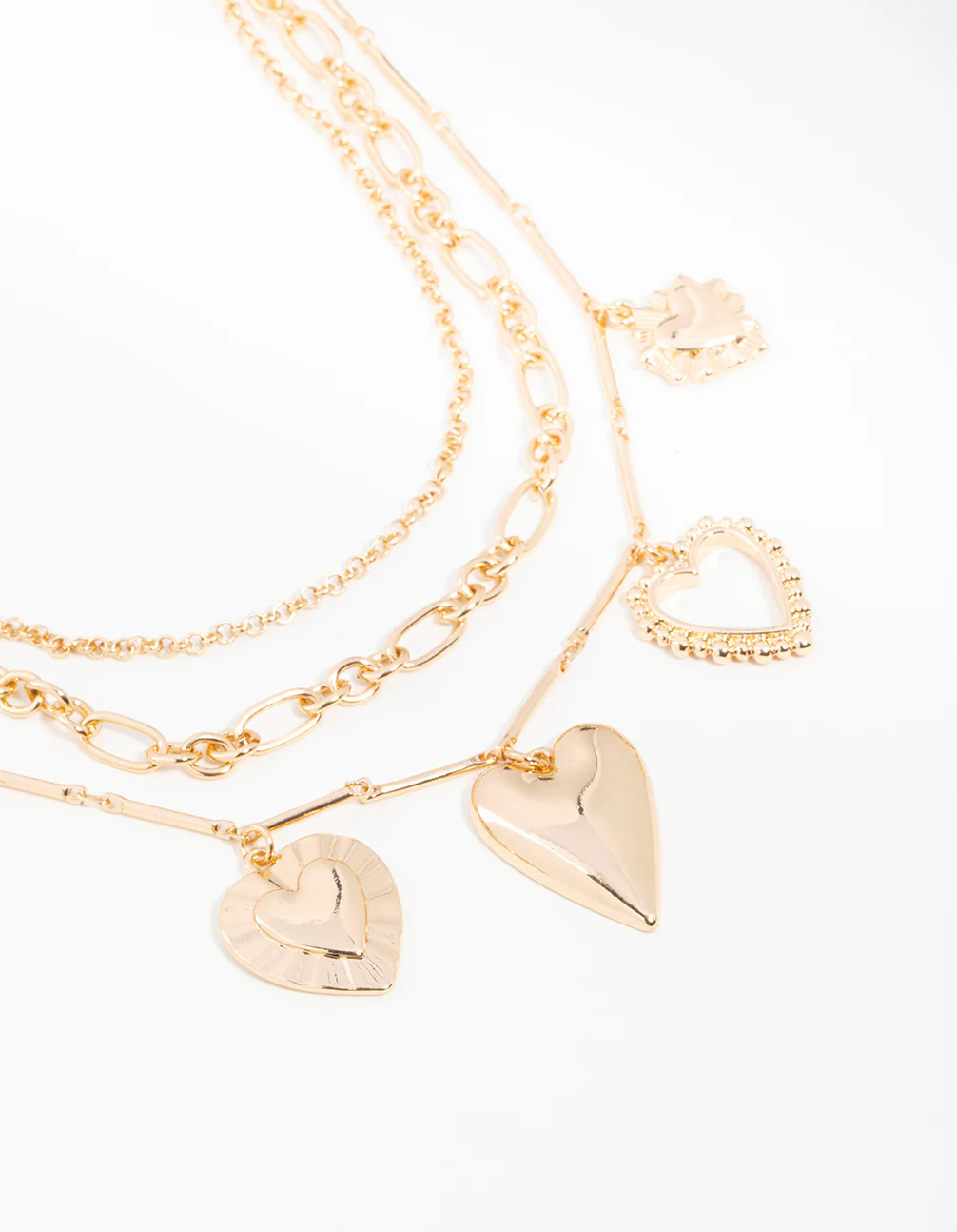 Gold Heart Layered Charm Necklace