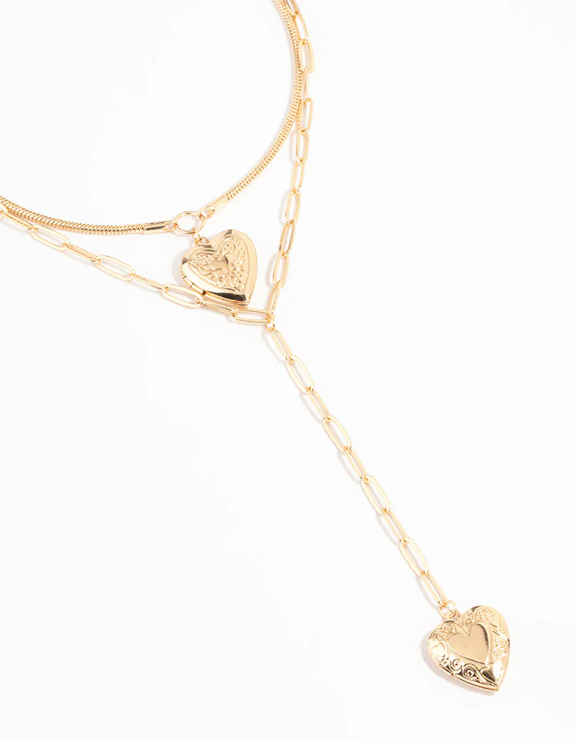 Gold Heart Locket Layered Necklace