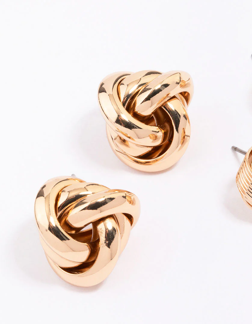 Gold Knotted Stud Earring Pack - Image 2