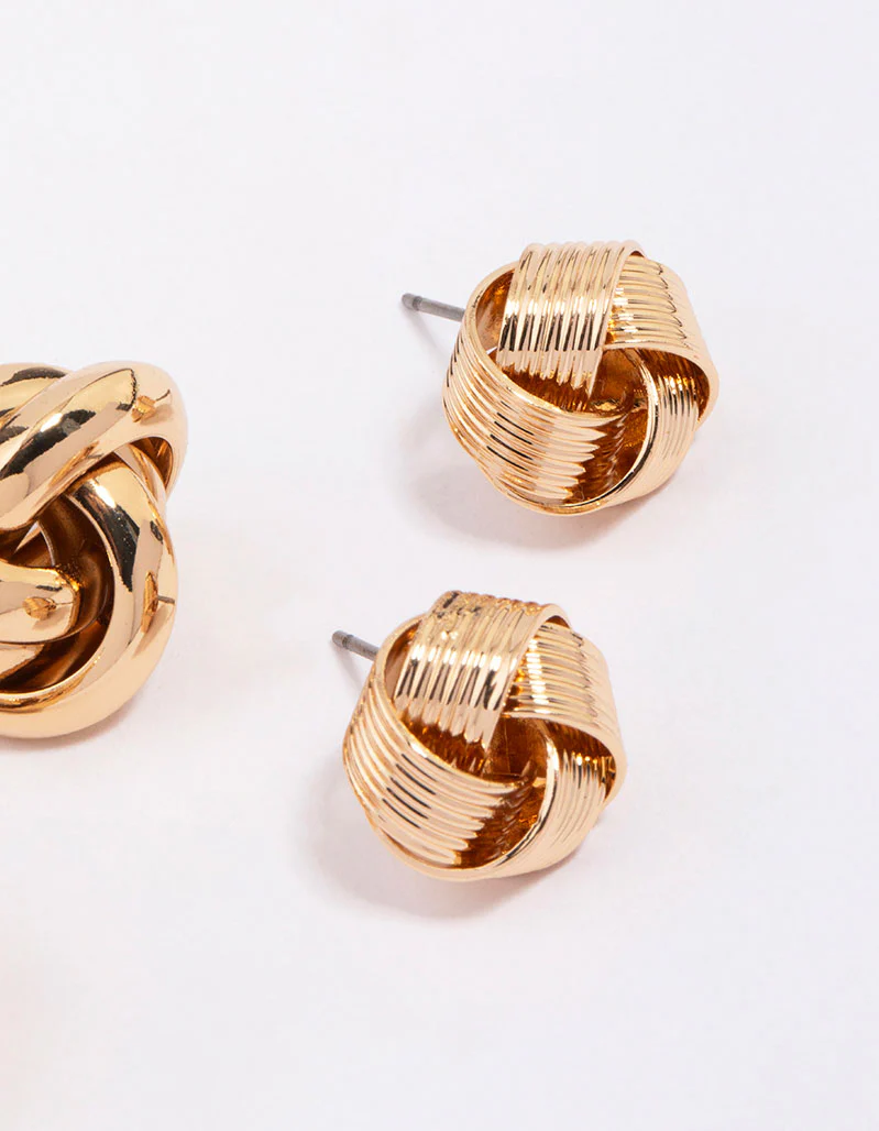 Gold Knotted Stud Earring Pack - Image 3