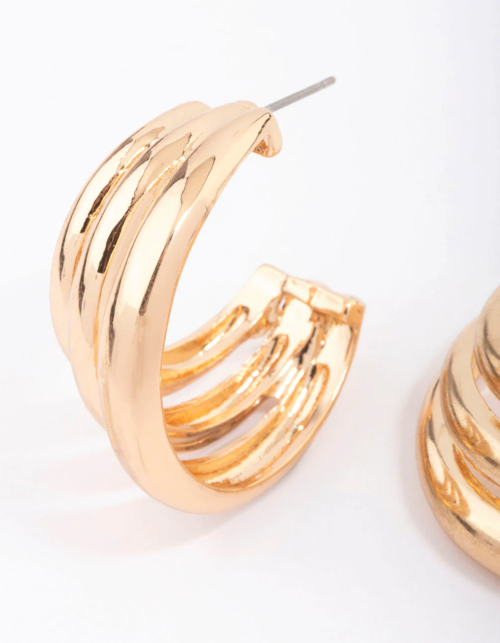 Gold Layered C-Shaped Illusion Hoop Earrings - Image 2