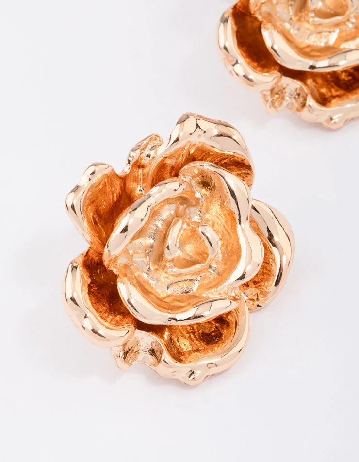 Gold Layered Flower Stud Earrings - Image 2