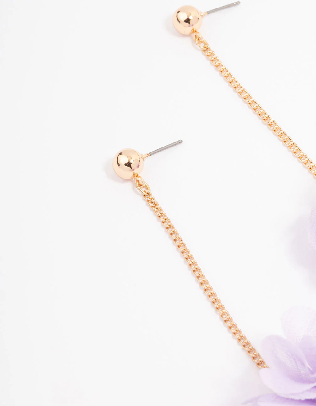 Gold Layered Lilac Flower Chain Drop Earrings - Image 2