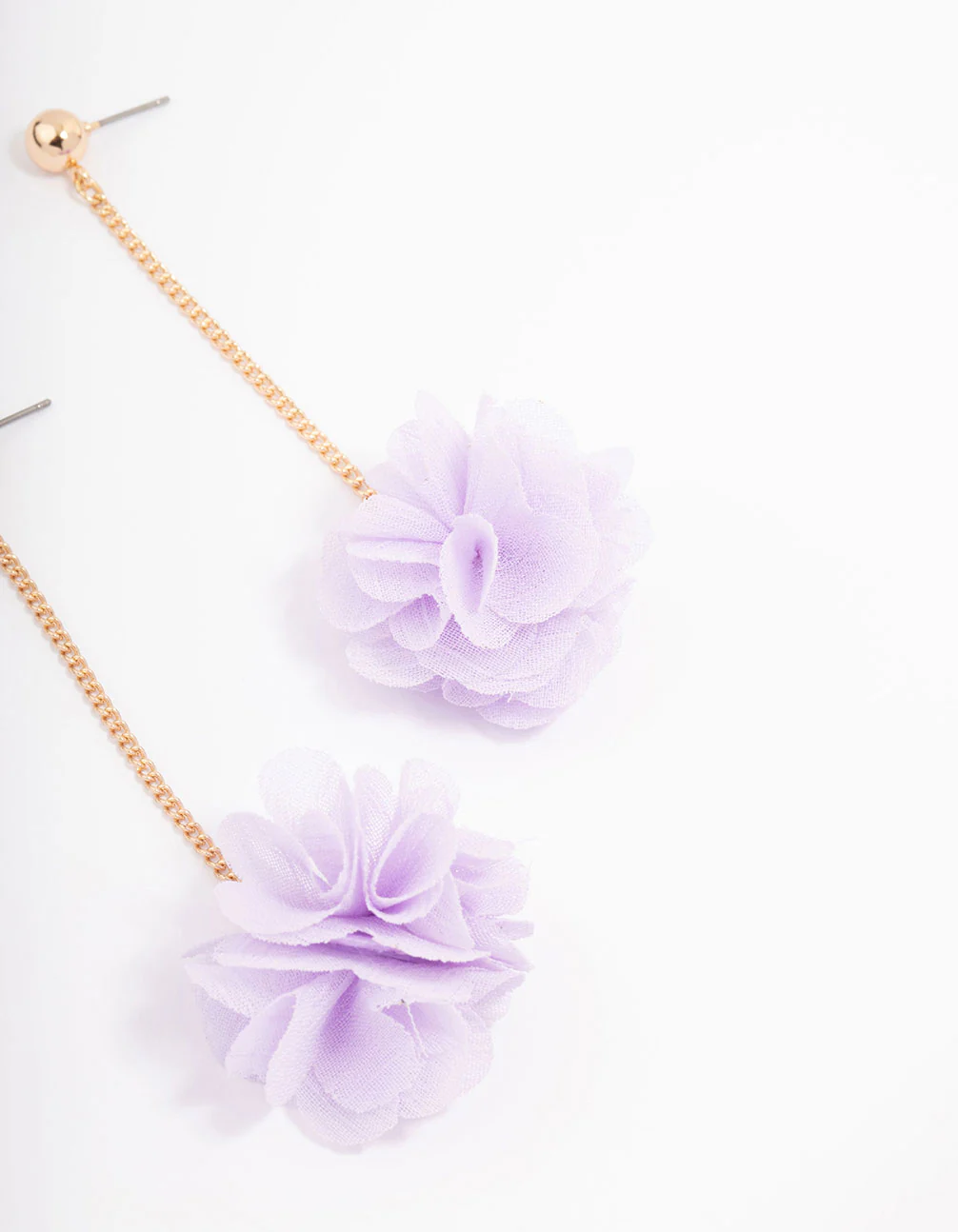 Gold Layered Lilac Flower Chain Drop Earrings - Image 3