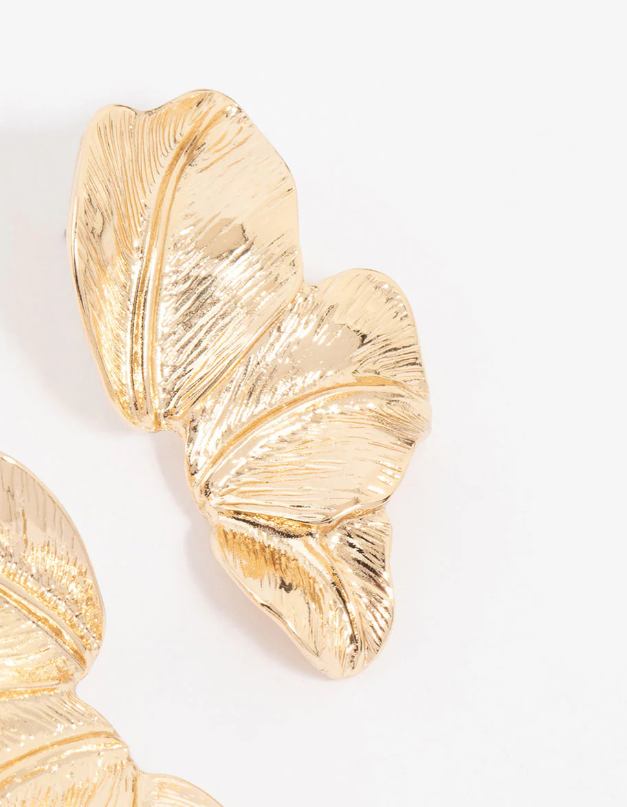 Gold Leaf Detail Drop Earrings - Image 5