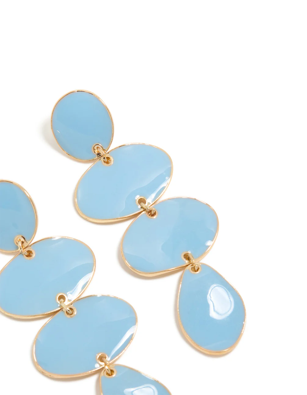Gold Light Blue Organic Shape Drop Earrings - Image 5