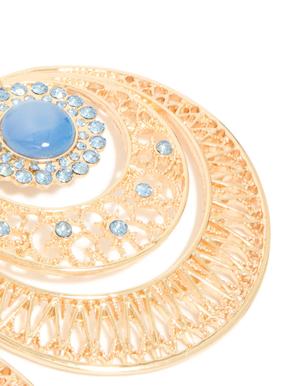 Gold Light Blue Stone & Diamante Detailed Boho Drop Earrings - Image 5