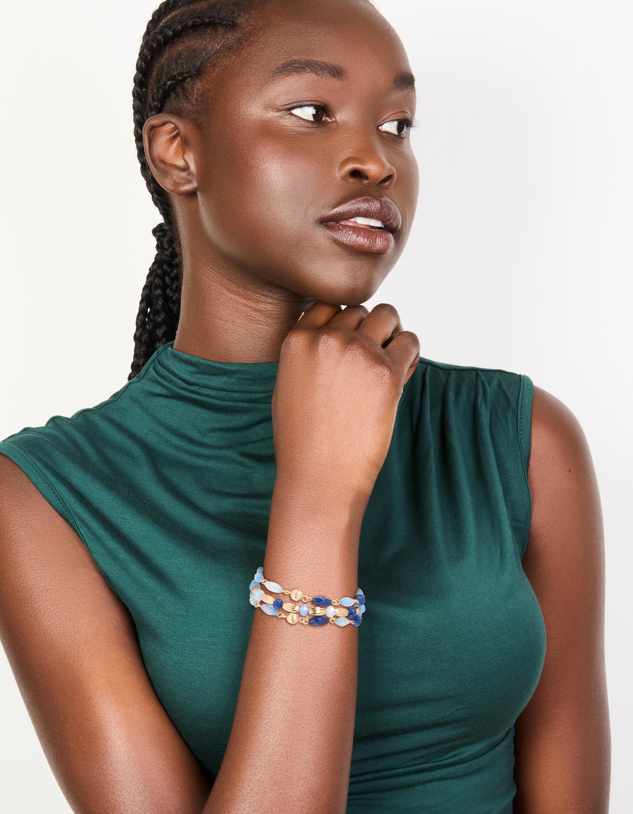 Gold Light & Dark Beaded Triple Layered Toggle Bracelet - Image 3