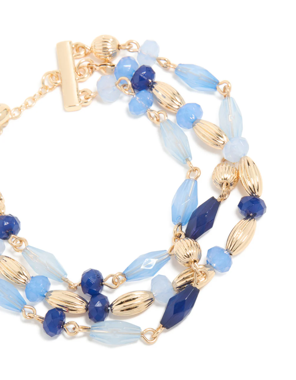 Gold Light & Dark Beaded Triple Layered Toggle Bracelet - Image 4