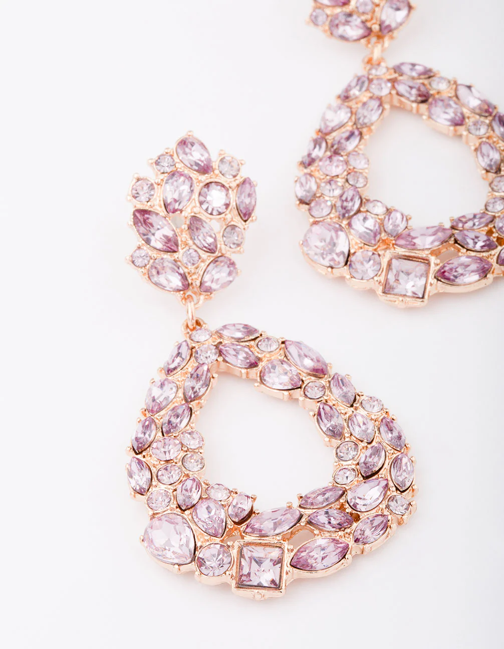 Gold Lilac Cluster Diamante Drop Earrings - Image 2