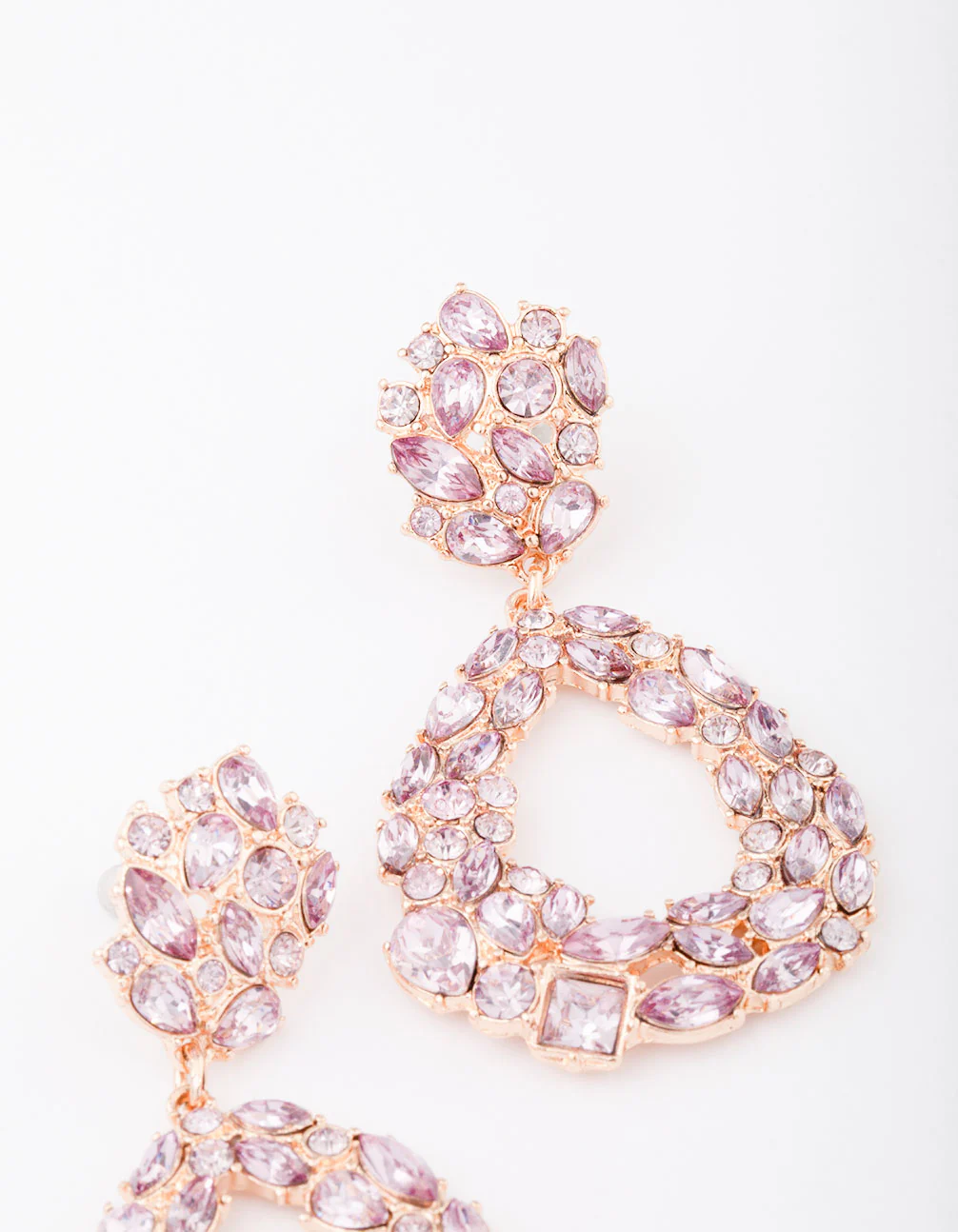 Gold Lilac Cluster Diamante Drop Earrings - Image 3
