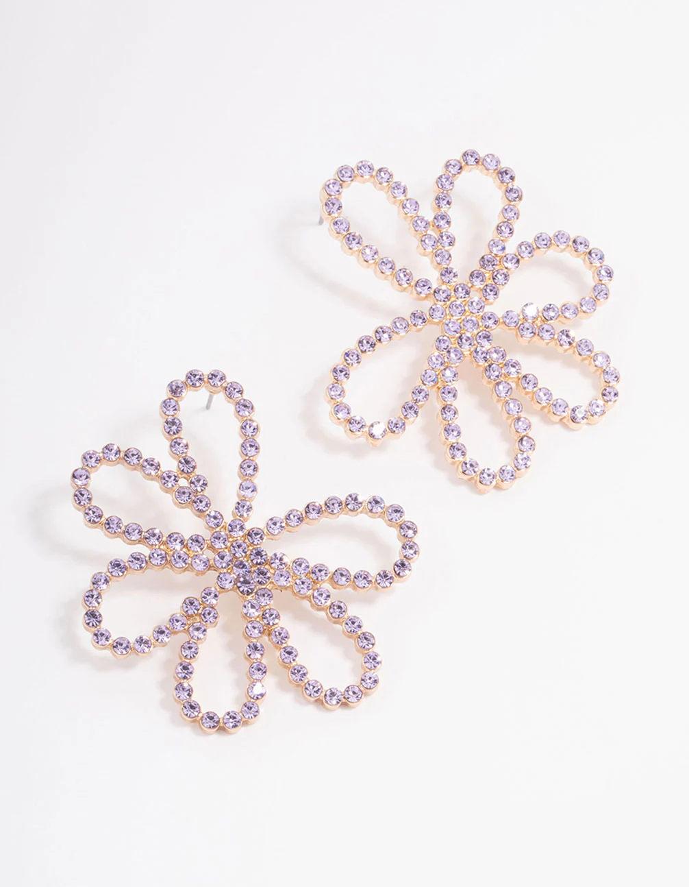Gold & Lilac Diamante Flower Stud Earrings