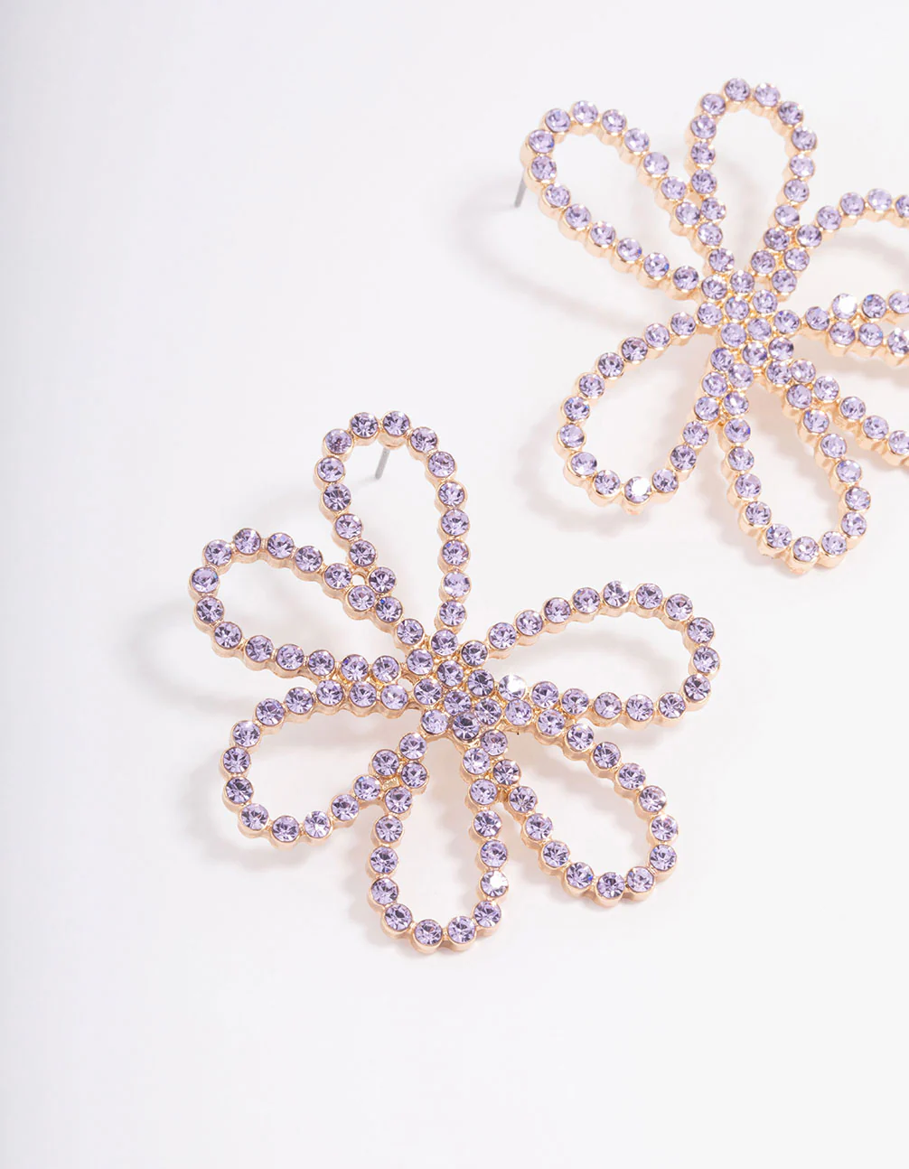 Gold & Lilac Diamante Flower Stud Earrings - Image 2