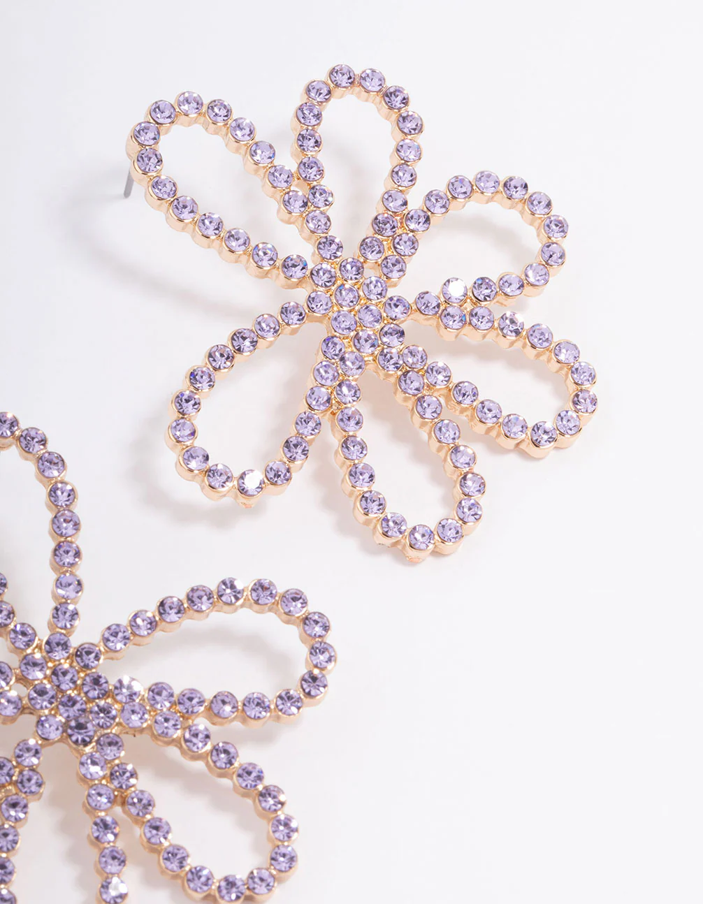 Gold & Lilac Diamante Flower Stud Earrings - Image 3