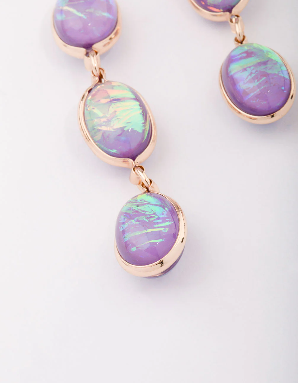 Gold Lilac Glowing Stone Drop Earrings - Image 2