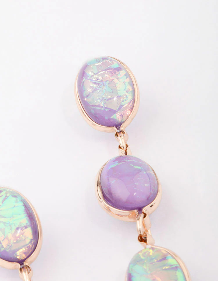 Gold Lilac Glowing Stone Drop Earrings - Image 3