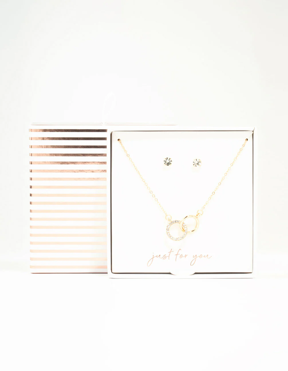 Gold Linked Circle Necklace & Stud Earrings Set - Image 2