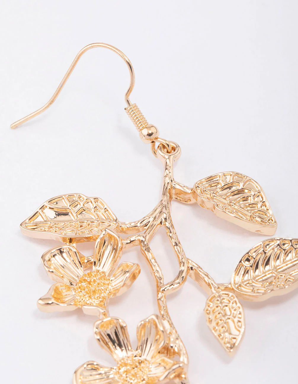 Gold Long Leaves Drop Earrings - Image 3
