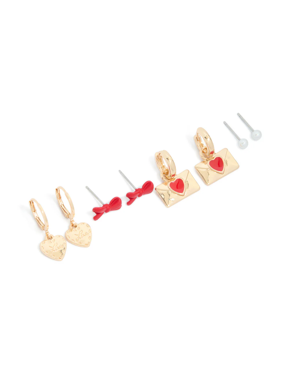 Gold Love Letter & Heart Earrings 4 Pack