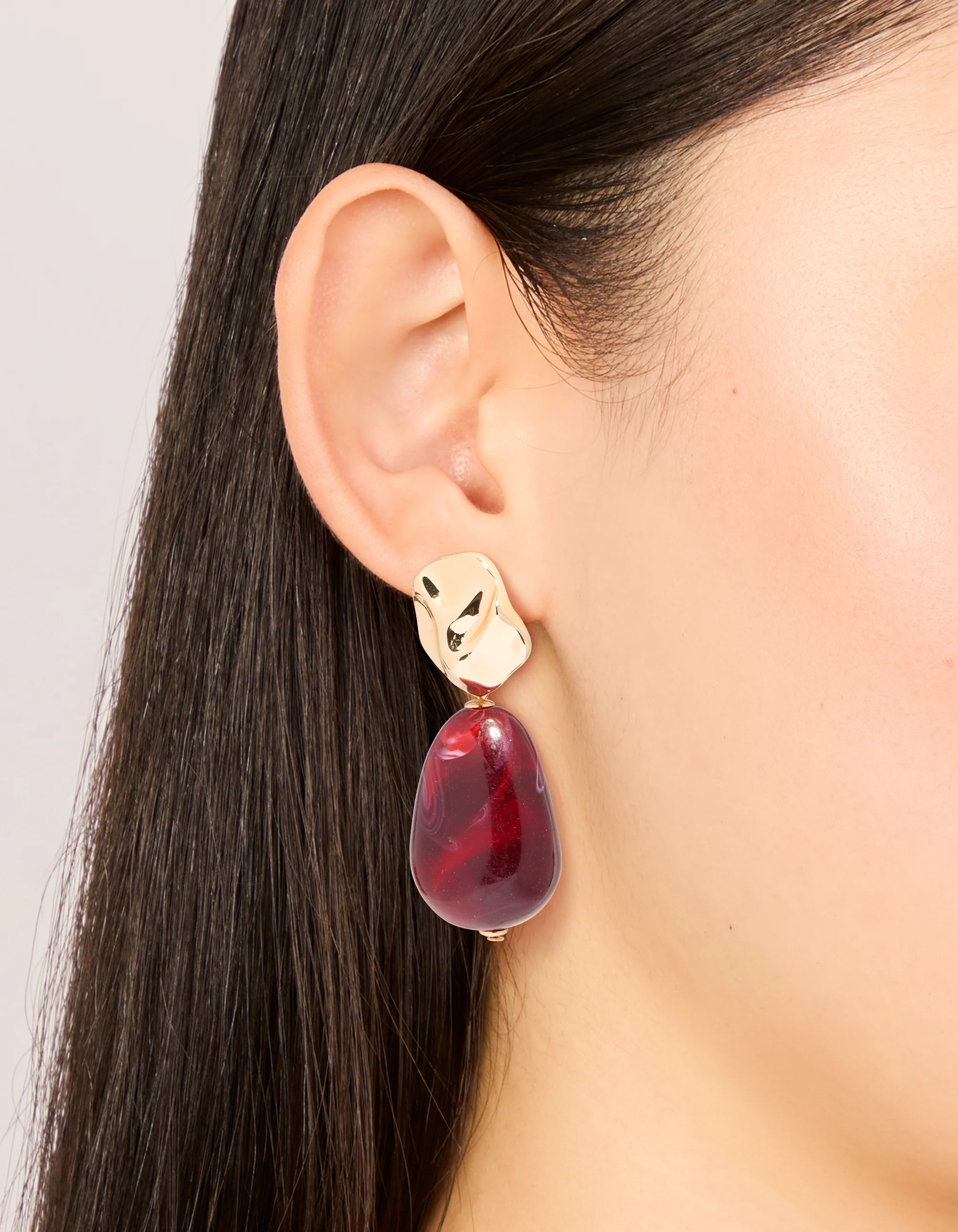 Gold Marbled Red Acrylic Beaded Drop Earrings