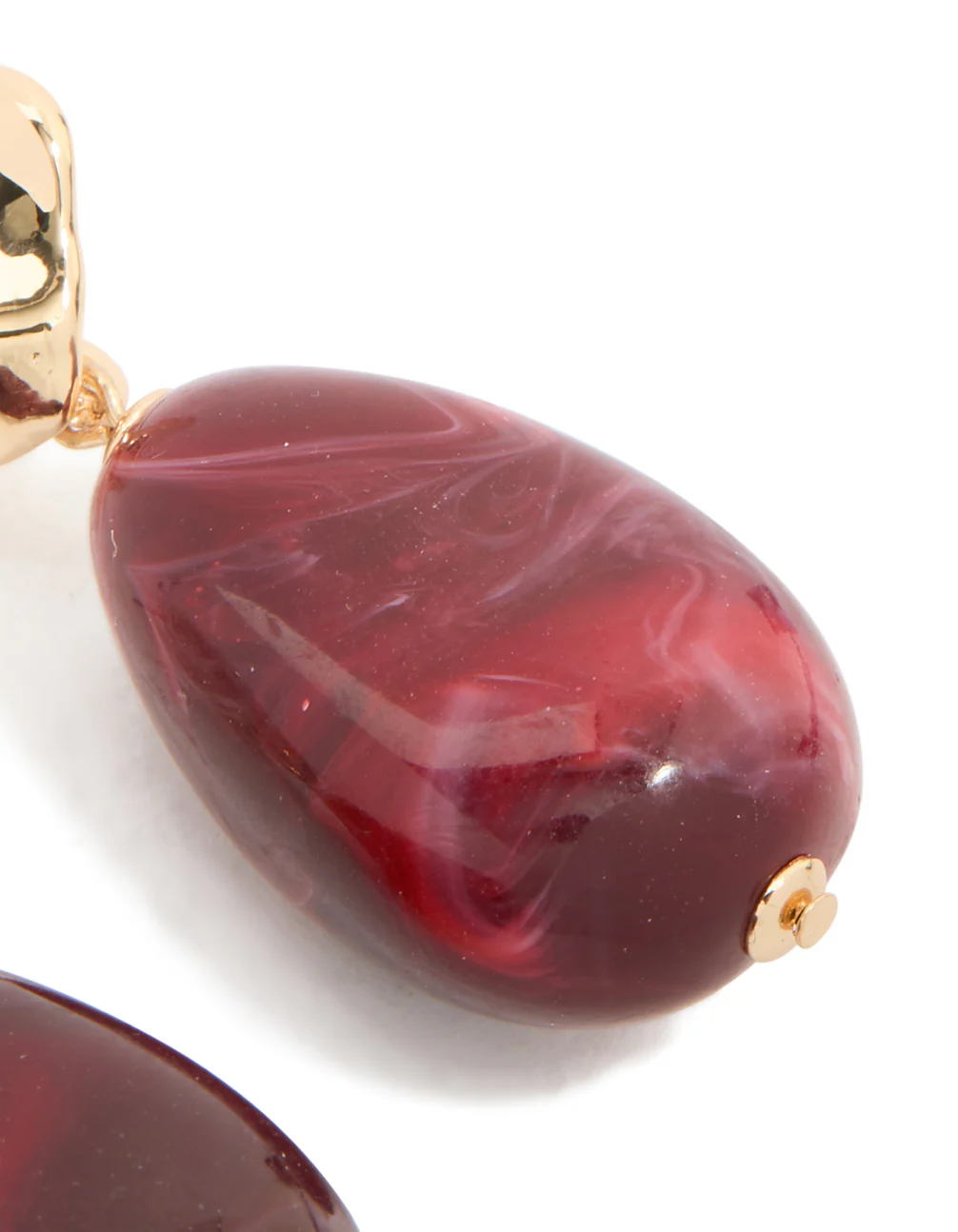 Gold Marbled Red Acrylic Beaded Drop Earrings - Image 5