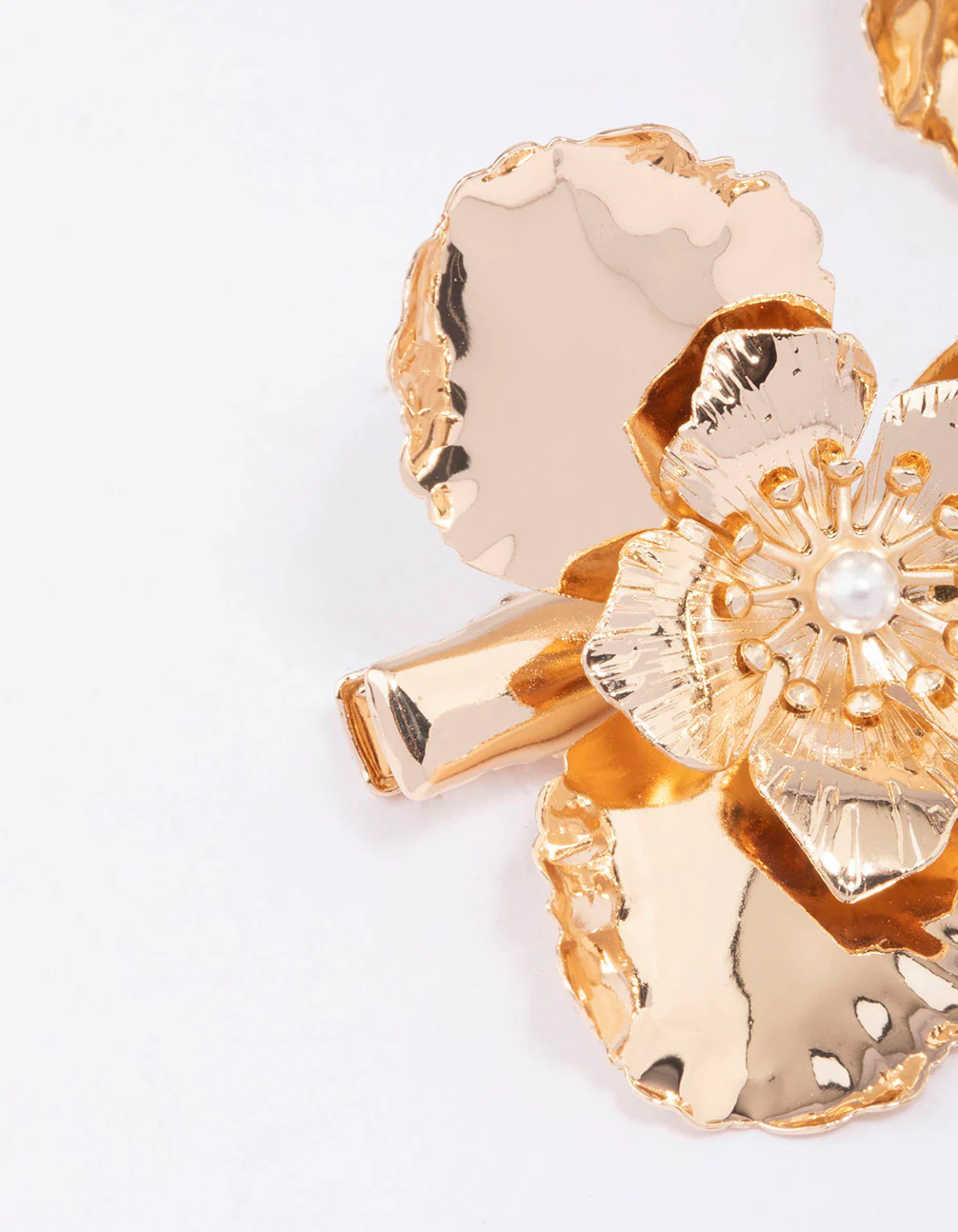 Gold Medium Pearl Flower Hair Clips 3-Pack - Image 2