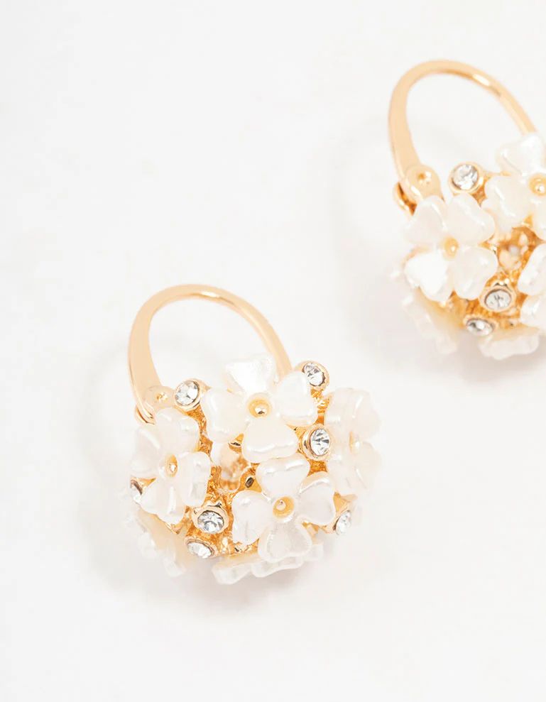 Gold Mini Flower Cluster Hoop Huggie Earrings - Image 2