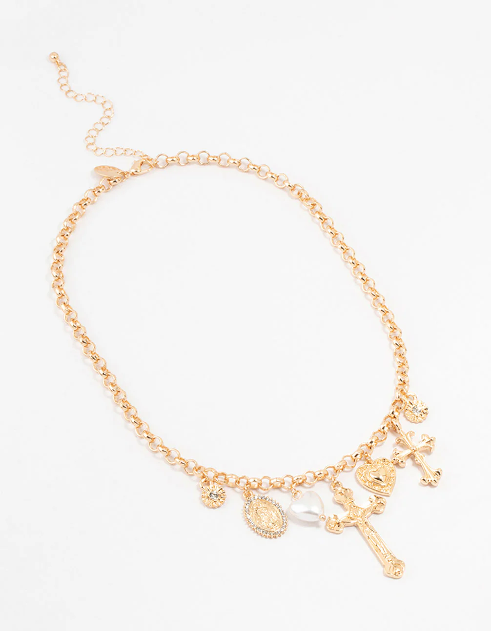 Gold Mixed Charm Cross Necklace - Image 2
