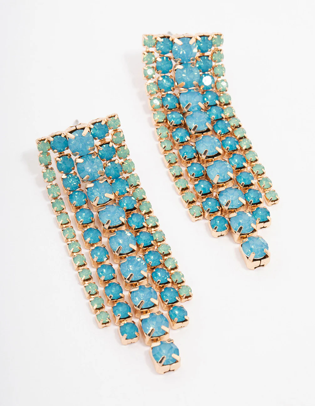 Gold Mixed Diamante Cup Chain Drop Earrings