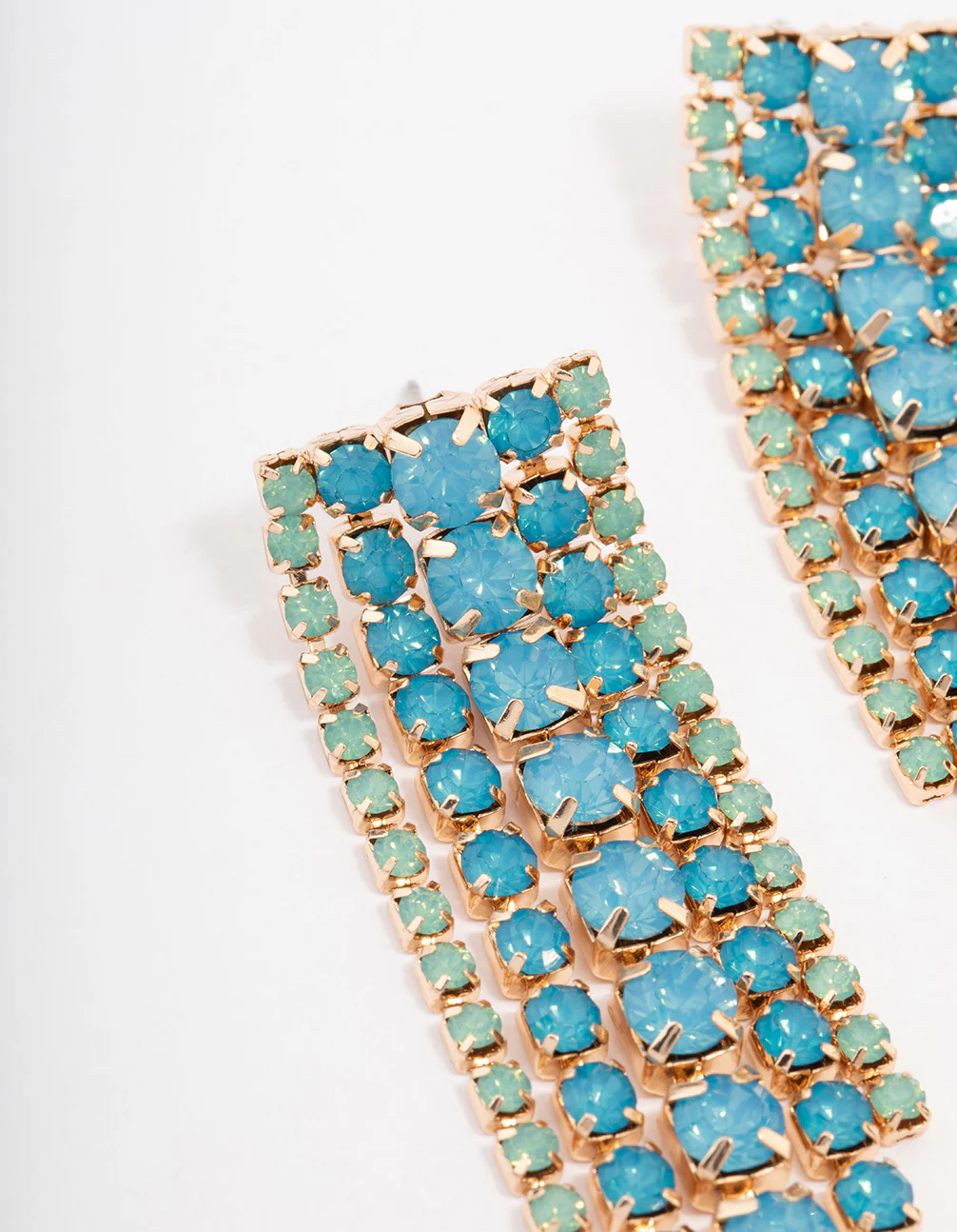 Gold Mixed Diamante Cup Chain Drop Earrings - Image 2
