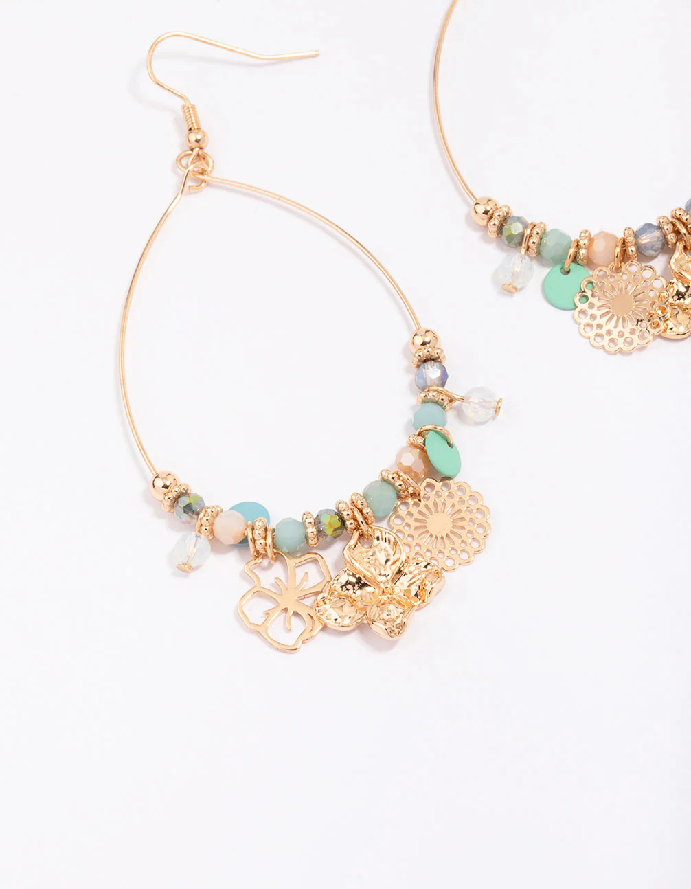Gold Mixed Flower Beaded Drop Earrings - Image 2