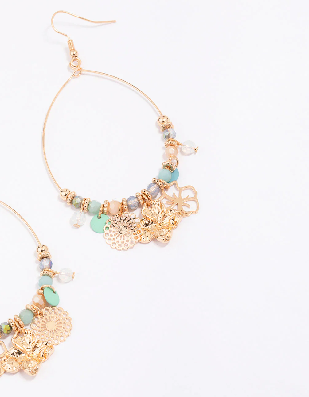 Gold Mixed Flower Beaded Drop Earrings - Image 3