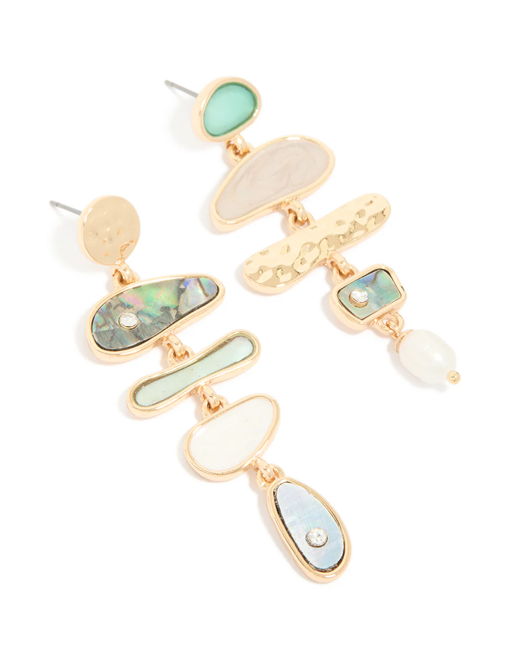 Gold Mixed Shape & Multicoloured Shell Drop Earrings - Image 2