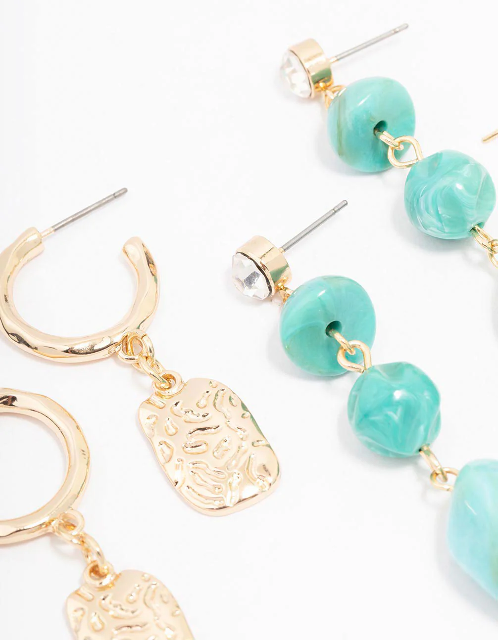 Gold Mixed Shell Drop Earrings 3-Pack - Image 2