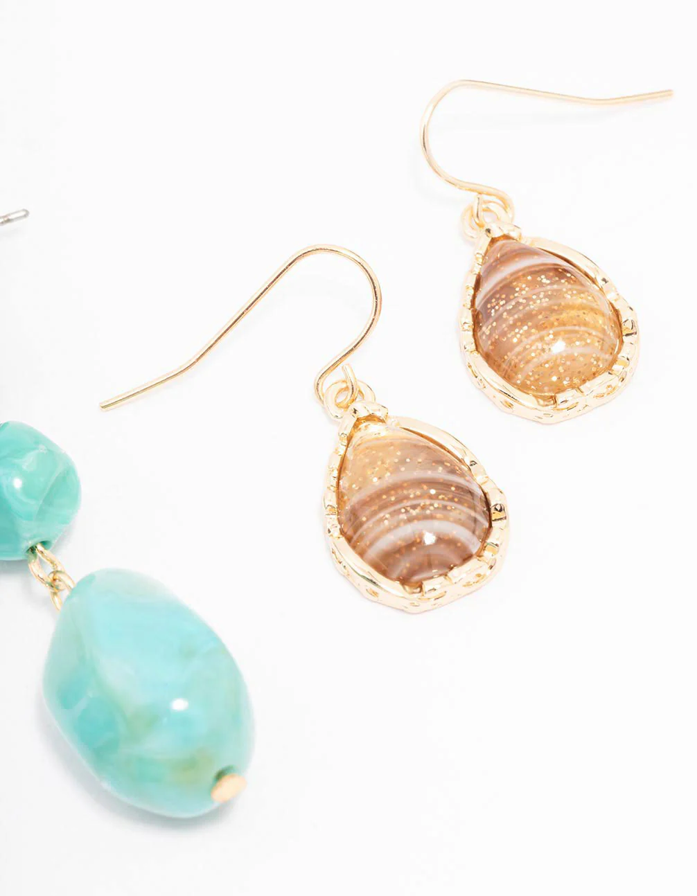 Gold Mixed Shell Drop Earrings 3-Pack - Image 3