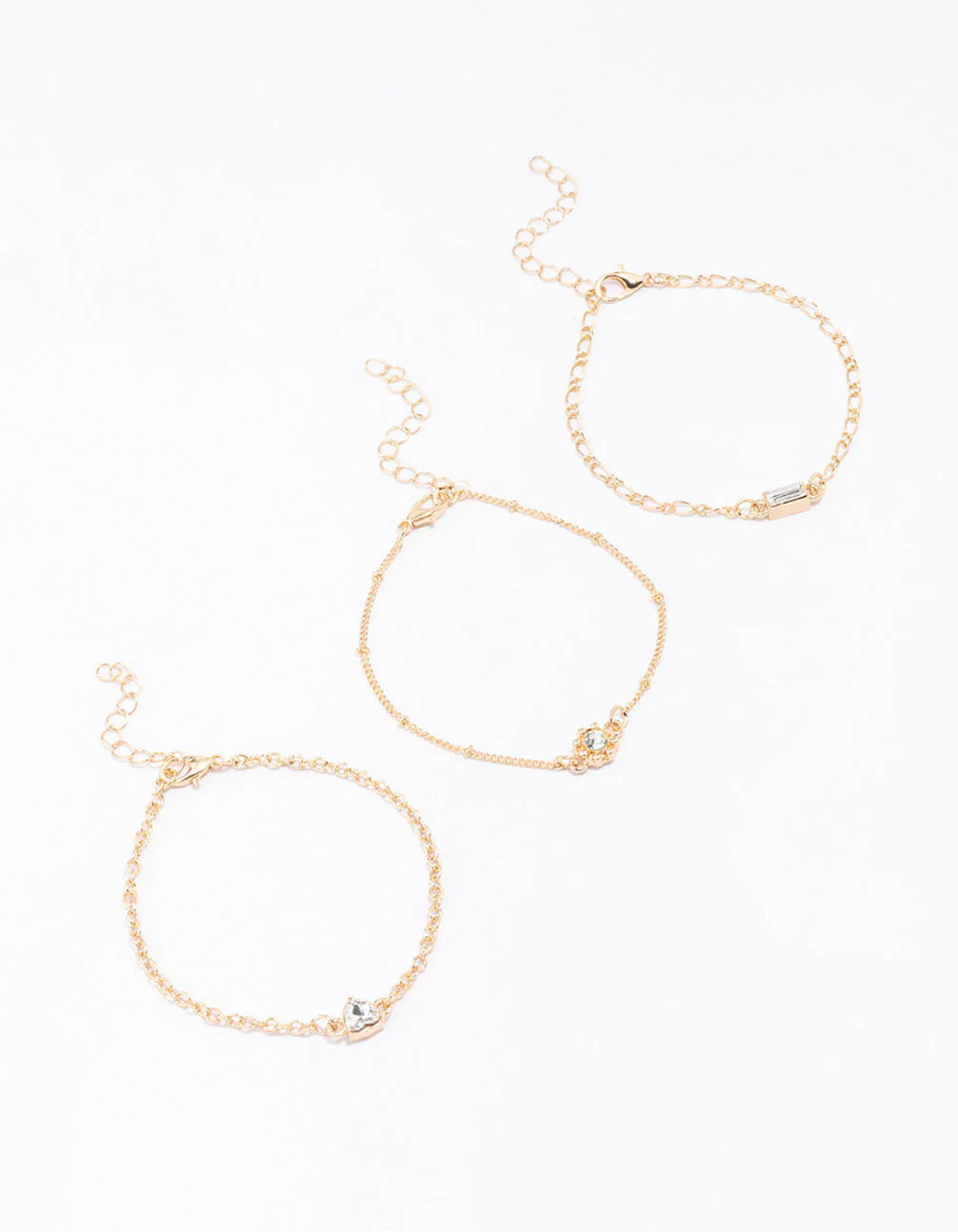 Gold Mixed Stone Diamante Bracelet 3-Pack