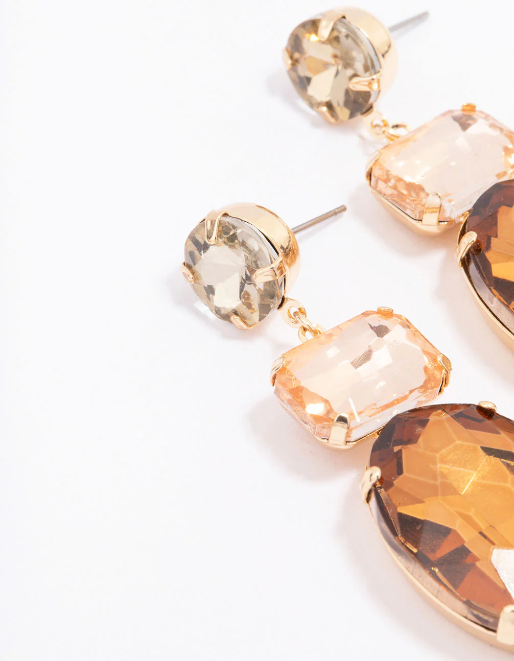 Gold Molten Amber Stone Statement Drop Earrings - Image 2