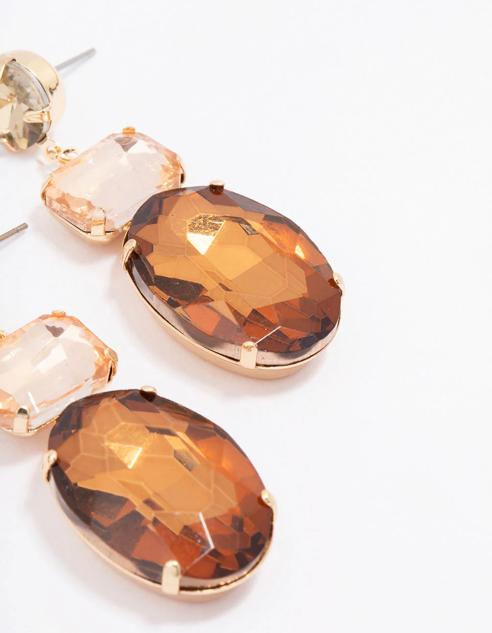 Gold Molten Amber Stone Statement Drop Earrings - Image 3