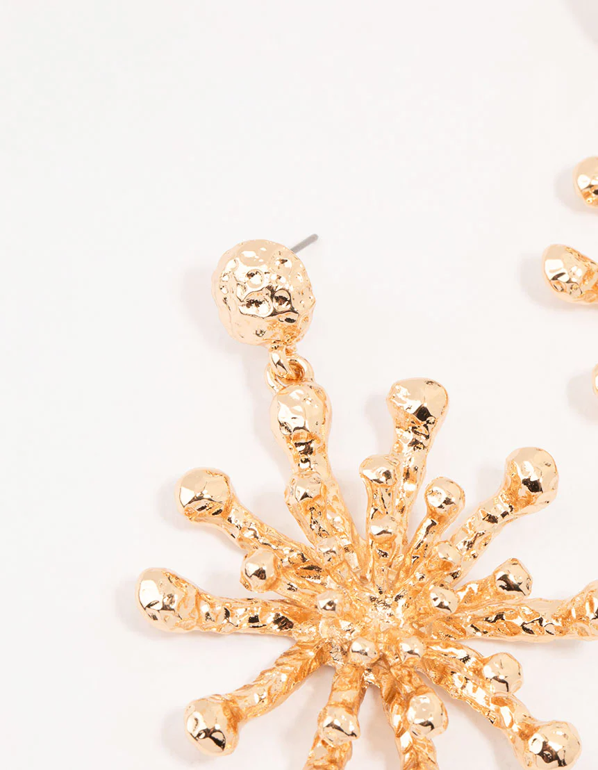Gold Molten Burst Drop Earrings - Image 2
