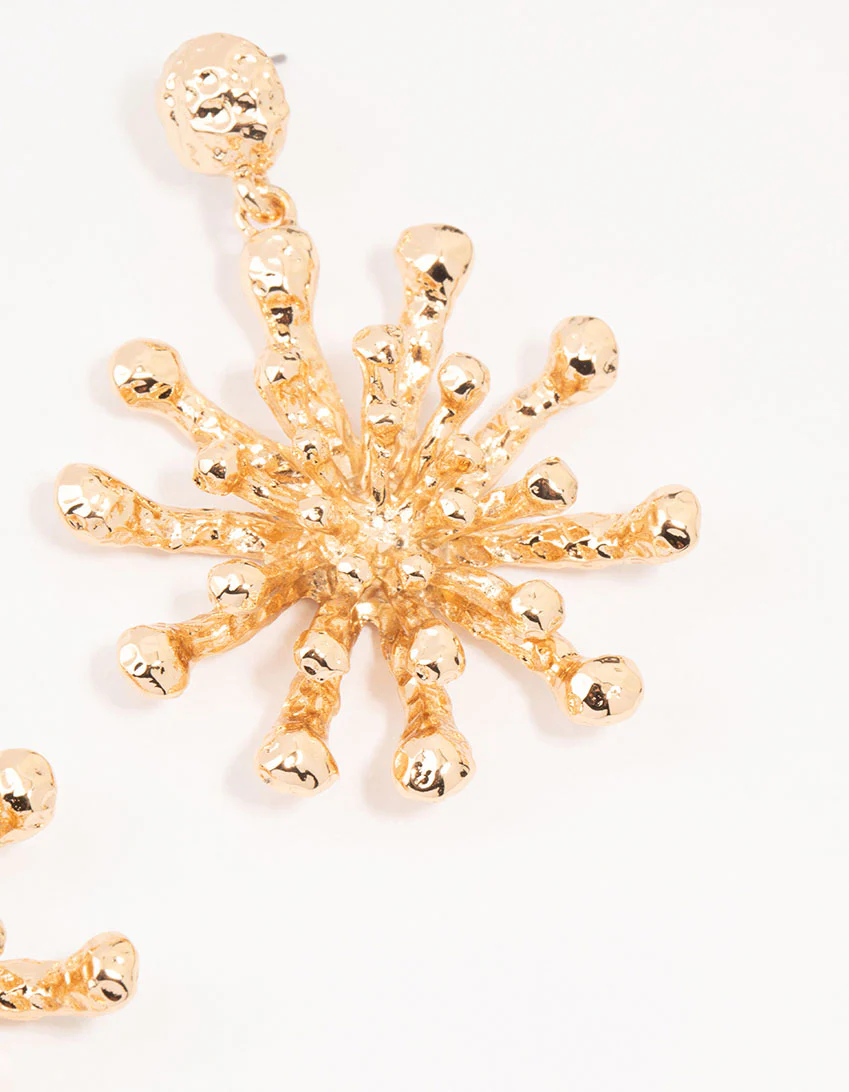 Gold Molten Burst Drop Earrings - Image 3