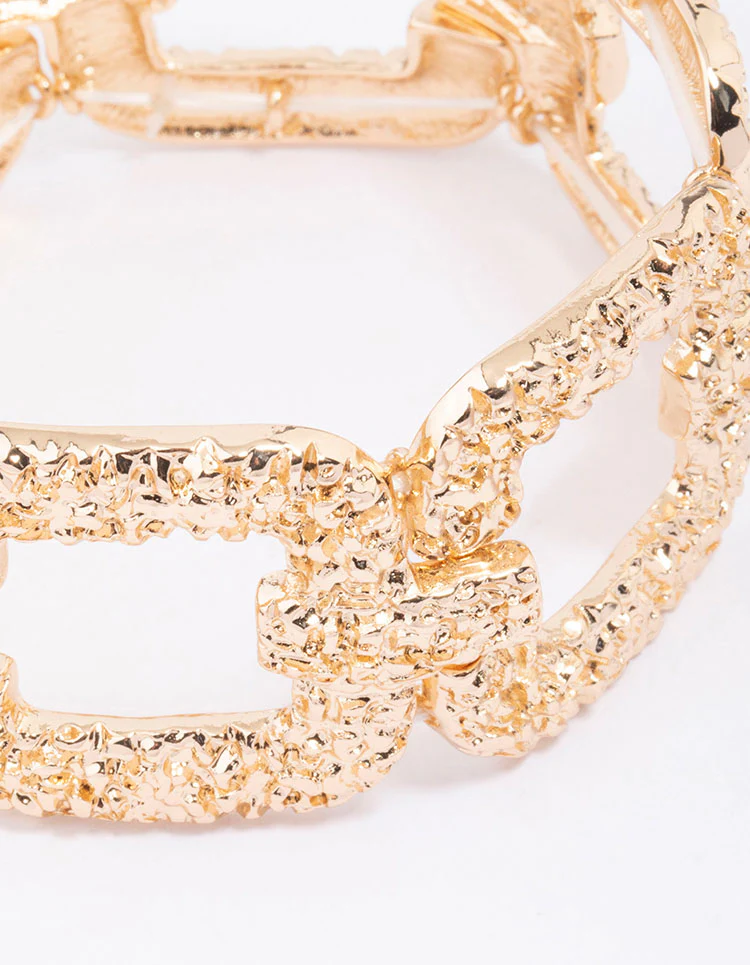 Gold Molten Chunky Link Stretch Bracelet - Image 2