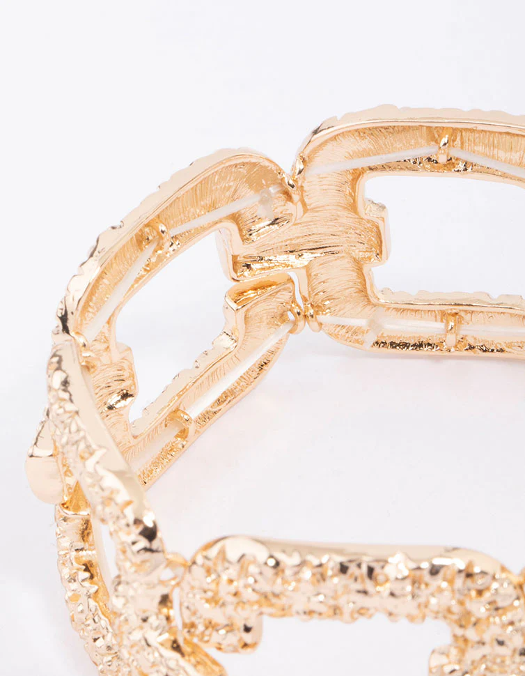 Gold Molten Chunky Link Stretch Bracelet - Image 3